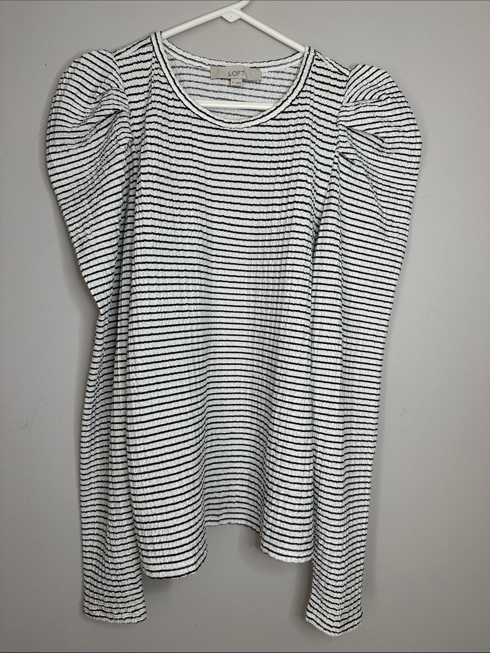 LOFT Black & White Striped Puff Sleeve Tee